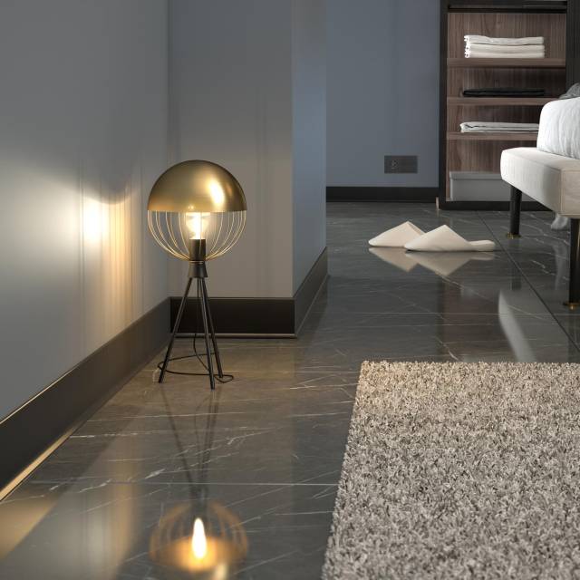 Rodapié técnico en dormitorio contemporáneo